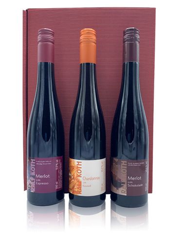 Weinset Wein trifft auf Schoko, Espresso und Karamell 3 x 0,5l im Geschenkkarton